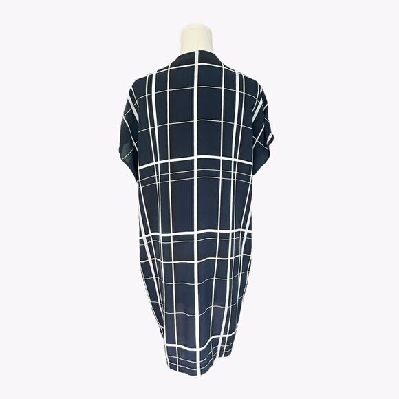 VINCE EUC Lattice print Silk dress in Blue Black & White Size M - Picture 9 of 11